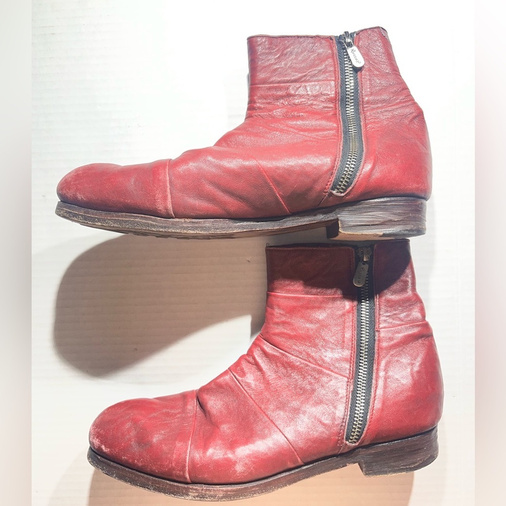 Rocco P. Red Leather distressed‎ burgundy red moto Combat Boots Sz 39 US 9